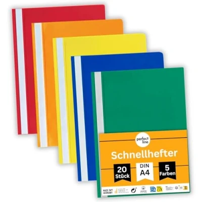 Abbildung von perfect line 20 Schnellhefter (PP) DIN A4, 5 Farben, recycelbarer Kunststoff, Made in Germany