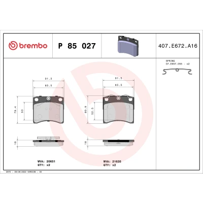 Abbildung von BREMBO P 85 027 Bremsbelagsatz exkl. Verschleißwarnkontakt mit Zubehör VOLKSWAGEN: Transporter 4 Pritsche / Fahrgestell, Kastenwagen