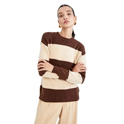 Abbildung von DeFacto Pullover Normal Passform für Damen Rollkragenpullover Pulli Oberteile Brown,XXL