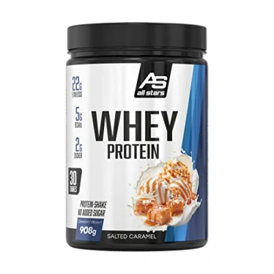 Abbildung von All Stars 100% Whey Protein 908g I Eiweiß Pulver mit Konzentrat &amp; Isolat leckeres Low Fat Powder hochwertiges cremiger Shake Salted Caramel Flavour