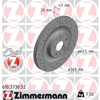 Abbildung von ZIMMERMANN SPORT COAT Z 610.3730.52 Bremsscheibe 340 20 6/5 5 108 innenbelüftet, gelocht beschichtet VOLVO: XC90 II
