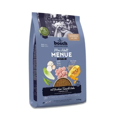 Abbildung von Bosch HPC MENUE Mini Adult mit Tierwohl Huhn Hundetrockenfutter für ausgewachsene Hunde Kleiner Rassen 1 x 2,4 kg