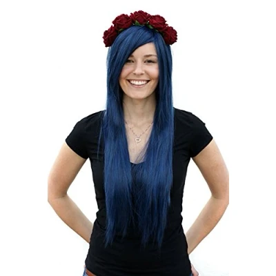 Abbildung von Prettyland 80cm Glatt Theater lange Perücke Dunkel Blau (schwarz Gemischt Gesträhnt) Wig C942
