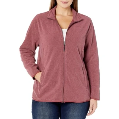 Abbildung von Amazon Essentials Damen Weiche Polarfleece Jacke mit durchgehendem Reißverschluss in klassischer Passform (erhältlich Übergrößen), Burgunderrot Meliert, XXL