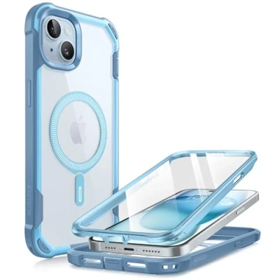 Abbildung von i Blason Ares Mag Hülle für iPhone 15 / 14 13 (6.1&quot;), Kompatibel mit MagSafe, Bumper Case Transparent Handyhülle Robust Schutzhülle Cover Displayschutz, Blau