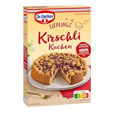 Abbildung von Dr. Oetker Kirschlikuchen, 8er Pack (8 x 435 g), Backmischung für Rührkuchen mit Kirschen &amp; Schokoladenflocken, fruchtig schokoladiger Rührkuchen, gelingsicheres Backen