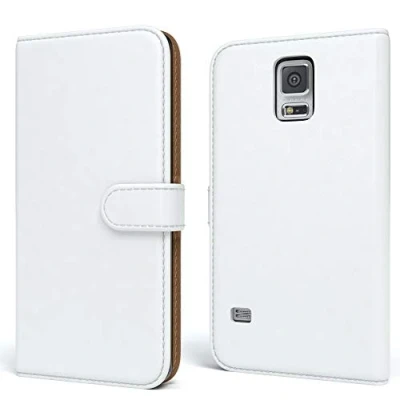 Abbildung von EAZY CASE Tasche kompatibel mit Samsung Galaxy S5/LTE+/Duos/Neo Schutzhülle Standfunktion Klapphülle Bookstyle, Handytasche Handyhülle Magnetverschluss und Kartenfach, Kunstleder, Weiß