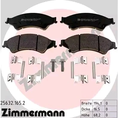 Abbildung von ZIMMERMANN 25632.165.2 Bremsbelagsatz mit akustischer Verschleißwarnung Schrauben Foto entspricht Lieferumfang, Gleitblech FORD: Ranger Mk3