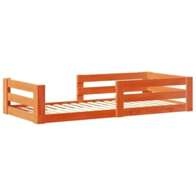 Abbildung von vidaXL Massivholzbett, Holzbett Bett ohne Matratze, Bettgestell mit Kopfteil Lattenrost, Bodenbett Einzelbett für Schlafzimmer, Wachsbraun 70x140cm Kiefernholz