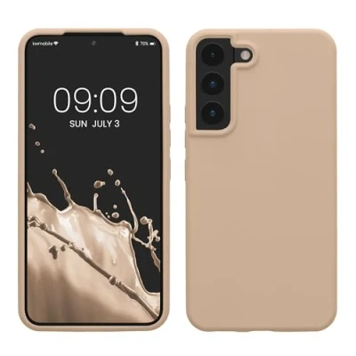 Abbildung von kwmobile Schutzhülle kompatibel mit Samsung S22 Hülle Silikon Case Handyhülle weiche Oberfläche kabelloses Laden Perlmutt