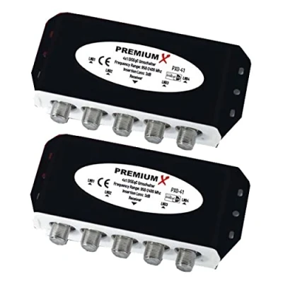 Abbildung von 2X PremiumX PXD 41 DiSEqC Schalter 4/1 Umschalter 2.0 Switch Diseq C Wetterschutzgehäuse Satellitenweiche SAT TV Verteiler Splitter