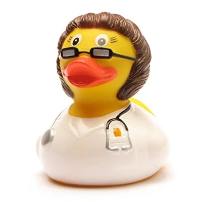 Abbildung von Duckshop I Badeente Ärztin brünett Quietscheentchen Quietscheente L: 8 cm inkl. Badeenten Schlüsselanhänger im Set