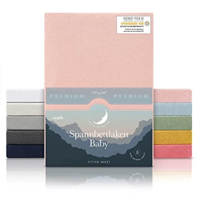Abbildung von Laleni Premium Spannbettlaken 60x120x15 cm Babybett 2er Set Oeko TEX zertifiziertes Bettlaken 60x120 Kinderbett Kinderbettwäsche 100% Baumwolle Baby in Rosa