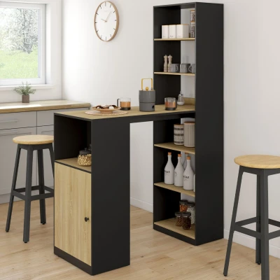 Abbildung von Bartisch LUNG mit Ablage und Schrank 2 Personen Holz Schwarz IDMarket