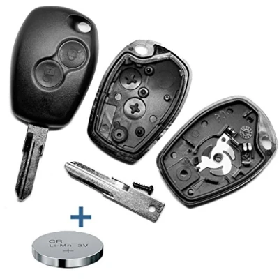 Abbildung von mt key Auto Schlüssel Gehäuse 2 Tasten + Rohling VAC102 1x passende CR2016 Knopfzelle, (3 V), für Dacia Renault Funk Fernbedienung