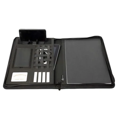 Abbildung von Stop Ocean Plastic 46220 RPET Reißverschlussmappe PALAU DIN A4, Businessmappe aus PET Nylon und Leder, Schreibmappe, Mappe mit Notizblock, Organizer für Dokumente, ca. 33,5 x 26,5 4 cm, Anthrazit
