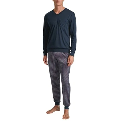 Abbildung von CALIDA Relax Streamline Bündchen Pyjama Herren, aus 100% Baumwolle, Hose mit stoffbezogenem Gummibund