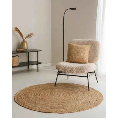 Abbildung von benuta Pure Juteteppich Jutta 100% Jute handgewebt rund &amp; im Style: Uni, Natural Living Pflegeleicht für Wohnzimmer Schlafzimmer Hellbraun ø 200 cm