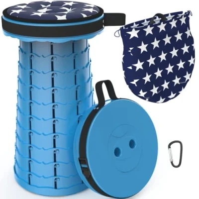 Abbildung von ALEVMOOM Tragbarer Klapphocker mit Kissen,Camping Hocker Teleskophocker,Klappbarer Hocker,Mini Leichte Campinghocker für Outdoor Camping Angeln BBQ Drinnen Küche,Belastung 440lbs