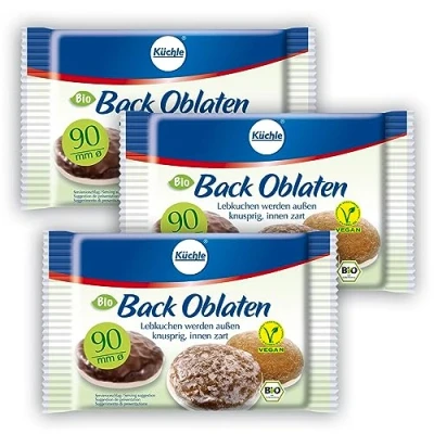 Abbildung von Küchle runde Back Oblaten Bio Vegan 90mm 26g pro Packung 3er Pack Esspapier zum Backen von Makronen &amp; Lebkuchen