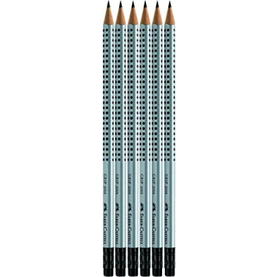 Abbildung von FABER CASTELL 117298 Bleistiftset GRIP 2001 mit Gummi Tip, Härtegrad: HB, Schaftfarbe: silber, 3 Bleistifte im Blister