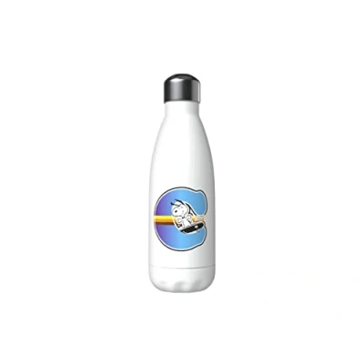 Abbildung von Snoopy Edelstahl Wasserflasche, hermetischer Verschluss, mit mehrfarbigem Buchstaben C Design, 550 ml, weiße Farbe, offizielles Produkt (CyP Brands)