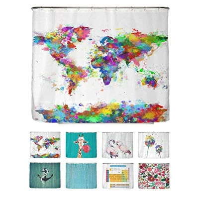 Abbildung von arteneur® Weltkarte Anti Schimmel Duschvorhang Recycelt 240x200 mit Öko Tex Standard 100 Beschwerter Saum, Blickdicht, Wasserdicht, Waschbar, 16 Ringe &amp; E Book Reinigungs Tipps