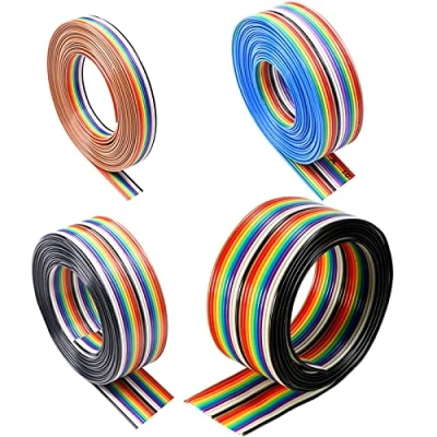 Abbildung von HUAZIZ 4 Rollen Flachbandkabel, Bunt 1,27 mm Abstand Kabel 10P/14P/16P/20P Flach Rainbow Flachbandkabel für 2,54 Steckverbinder, IDC Regenbogen (3 Meter)