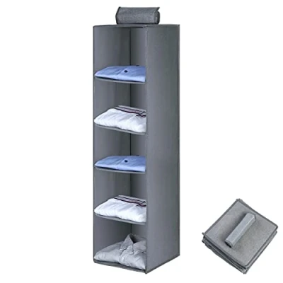 Abbildung von AiQInu Hängeregal Kleiderschrank,Hängeaufbewahrung Schrank Organizer mit 5 Fächern,Faltbar Platzsparend Stabiler Hängeorganizer Bambus Stock Verstärkt Aufbewahrungssystem für Kleiderschränke