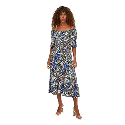 Abbildung von Trendyol Damen Multi colored Balloon Sleeve Floral Pattern Casual Dress, Color, 38 EU