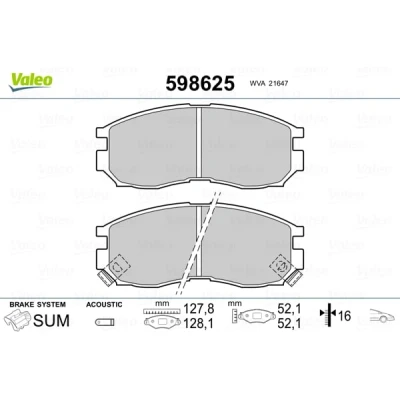 Abbildung von VALEO 598625 Bremsbelagsatz Vorderachse inkl. Verschleißwarnkontakt ohne Anti Quietsch Blech MITSUBISHI: Galant 6, 6 Kombi, ECLIPSE 2