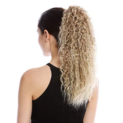 Abbildung von WIG ME UP N609 V 16T22 Haarteil Zopf Pferdeschwanz lang voluminös lockig Krepplocken gekreppt Afro Kinks Blond Hellblond Gesträhnt 45 cm