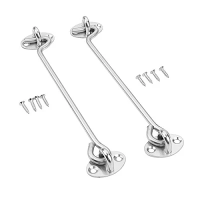 Abbildung von DRELD 2 Stück Edelstahl Kabinenhaken mit Öse 25CM Türhaken 8 Pcs Schrauben Torhakenschloss Riegel Tür Sturmhaken für Rollläden Schuppen Schiebetüren Garagentor Fenster (10 Zoll/25,4 cm)