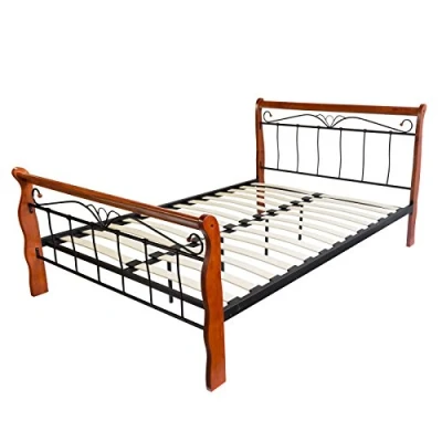 Abbildung von Homestyle4u 550, Metallbett 140 x 200 Mit Lattenrost, Bettgestell Metall, Pfosten Holz Braun