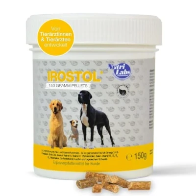 Abbildung von NutriLabs Irostol® Pellets für Hunde 150 g Nahrungsergänzungsmittel mit MSM, Biotin &amp; Omegafettsäuren wichtige Vitamine Mineralstoffe Ergänzungsfutter