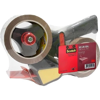 Abbildung von Abroller mit Pistolengriff + Scotch Verpackungsklebeband für einen sicheren Verschluss, Braun, 50 mm x 66 m, 1 Dispenser 2 Rollen/Packung