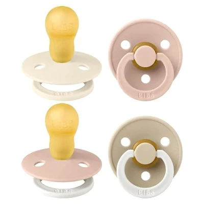 Abbildung von BIBS Colour Schnuller 4er Pack, BPA frei. 2 stück im Dunkeln Leuchtende, Kirschform Nippel. Naturkautschuk/Latex, Hergestellt in Dänemark. 18+ Monate (4er Pack), Blush Glow Mix