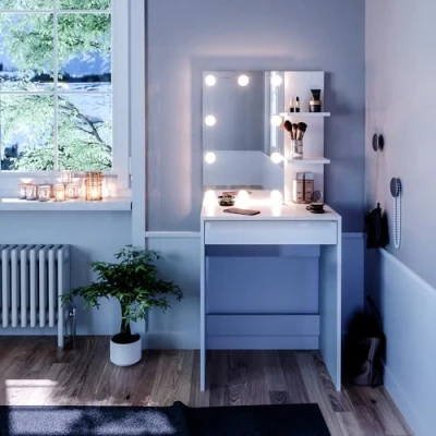 Abbildung von Vicco Schminktisch Isabelle, Weiß, 60 cm mit LED Beleuchtung