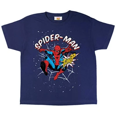Abbildung von Marvel Comics Spiderman Thwip T Shirt, Mädchen, 110 170, Marine, Offizielle Handelsware
