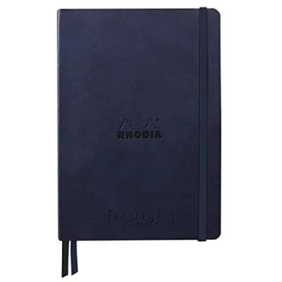 Abbildung von Clairefontaine Rhodia 194449C Rhodiarama Goalbook Creation DIN A5 mit festem Umschlag, 80 Blatt glattes, schwarzes Mayapapier punktkariert/dot 120g, Gummizugverschluss, 1 Stück, Blau