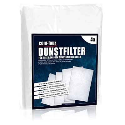 Abbildung von com four® 4x Filter für Dunstabzugshaube zuschneidbar Abzugshaube universell einsetzbar Dunstabzugsfiltereinlage Fett Filtermatte weißer Dunstfilter (4 Stück)