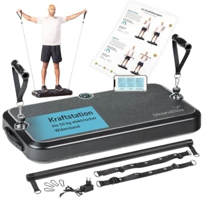 Abbildung von Skandika Vibrationsplatte Smart Training Station, 50 kg Seilzug, Multifunktion Home Gym Equipment, Ganzkörpertraining