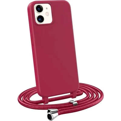 Abbildung von MyGadget Handykette für iPhone 12 Mini [ Hülle mit verstellbaren Band ] TPU Handyhülle Handyband zum Umhängen Kordel Schnur Case Schutzhülle Bordeaux Rot