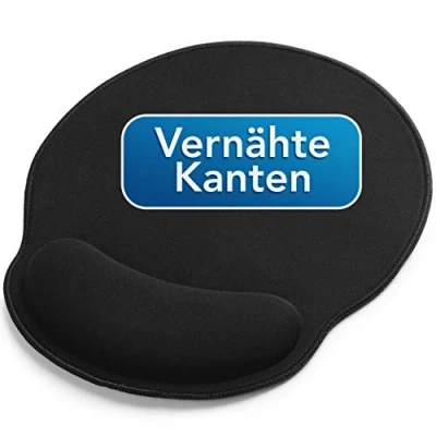 Abbildung von MAXLVL Mauspad mit Gelkissen 26x23cm (Ergonomisches Vernähte Kanten, 1 St., schwarz), Mousepad Handauflage für schonende Handgelenk Haltung