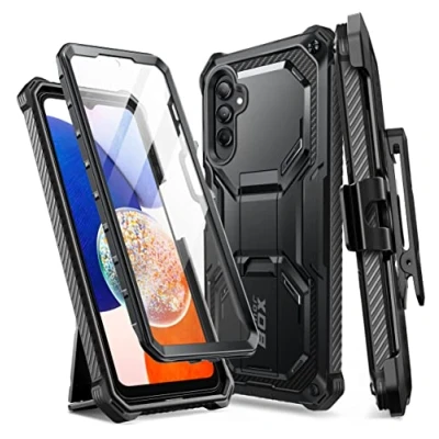 Abbildung von i Blason Armorbox Hülle für Samsung Galaxy A14 5G, Robust Schutzhülle mit integriertem Displayschutz, Ständer und Gürtelclip (Schwarz)