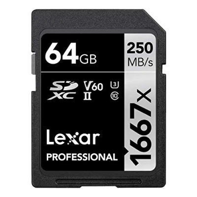 Abbildung von Lexar 64 GB Professional 1667x SDXC Speicherkarte, UHS II, C10, U3, V60, Full HD &amp; 4K Video, bis zu 250 MB/s Lesen, für professionelle Fotografen, Videofilmer, Enthusiasten (LSD64GCBNA1667)
