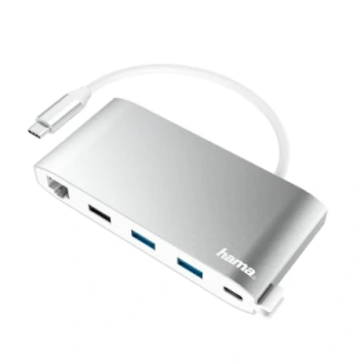 Abbildung von Hama USB C 3.2 Hub 8 Port Adapter Multiport Kabel, SuperSpeed 4K HDMI Ausgang VGA Verteiler LAN Monitor TV PC