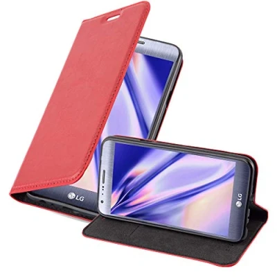 Abbildung von Cadorabo Hülle kompatibel mit LG X CAM aus Premium Kunst Leder Flip Klappbare Stoßfeste Magnetische [Standfunktion] [Kartenfächern] Cover für Tasche in Rot