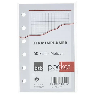 Abbildung von BSB Ersatzeinlage Notizen, ca. A7, 6 Fach Lochung, Pocket Terminplaner Organizer, 02 0277