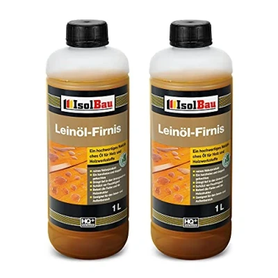 Abbildung von Isolbau Leinöl Firnis 2 x 1 Liter für Holz Holzschutz Außen und Innen Wetterfest Doppelt gekochtes Holzöl als natürlicher Schutz Möbel Wasserabweisend